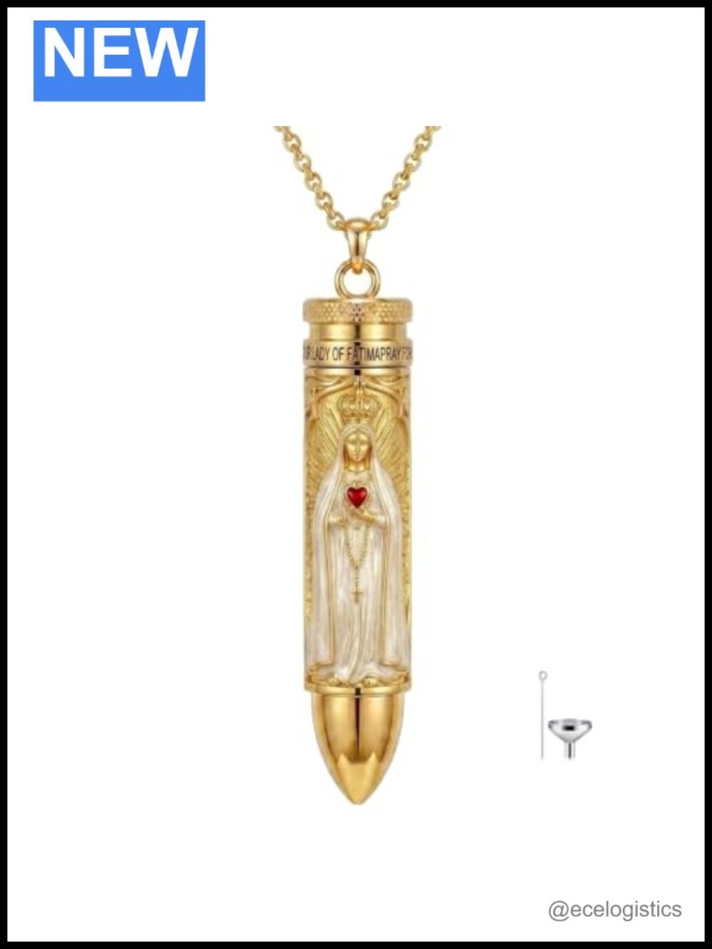 Gold Plated Virgin Mary Urn Necklace for Ashes Sterling Silver Catholic
